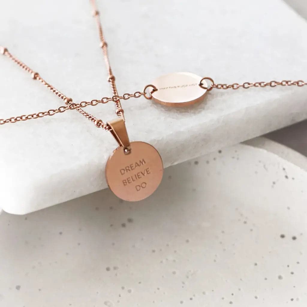 'DREAM BELIEVE DO' circle necklace